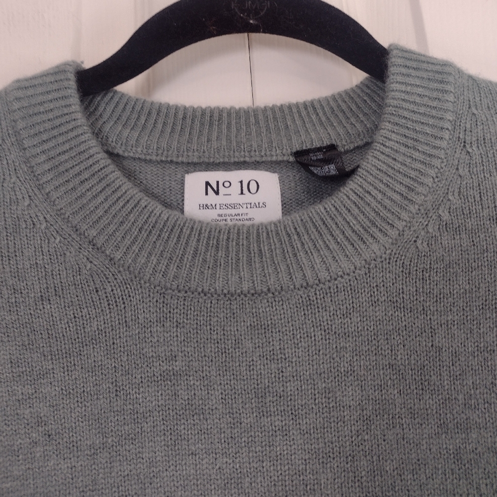 H&M Essentials No. 10 Wool Blend Crewneck Raglan Sweater Sage Green Men's Small - Picture 6 of 16